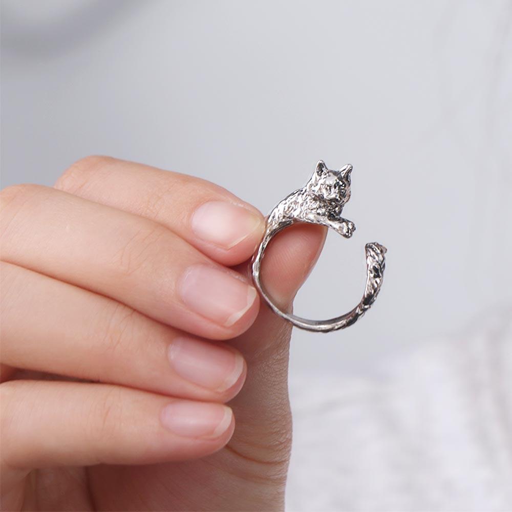 Tmavý zinek slitina zinku Koťátko Otevírací prsteny Nastavitelný prsten ve tvaru kočky Zvířecí jemné prsteny Dárek pro dívku