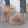 Fashion New Winter Women Fashion Fur Slippers Fluffy Cute Plush Women Luxury Outdoor Anti Slip Durable Flat Bottom Slippers Slides Women
