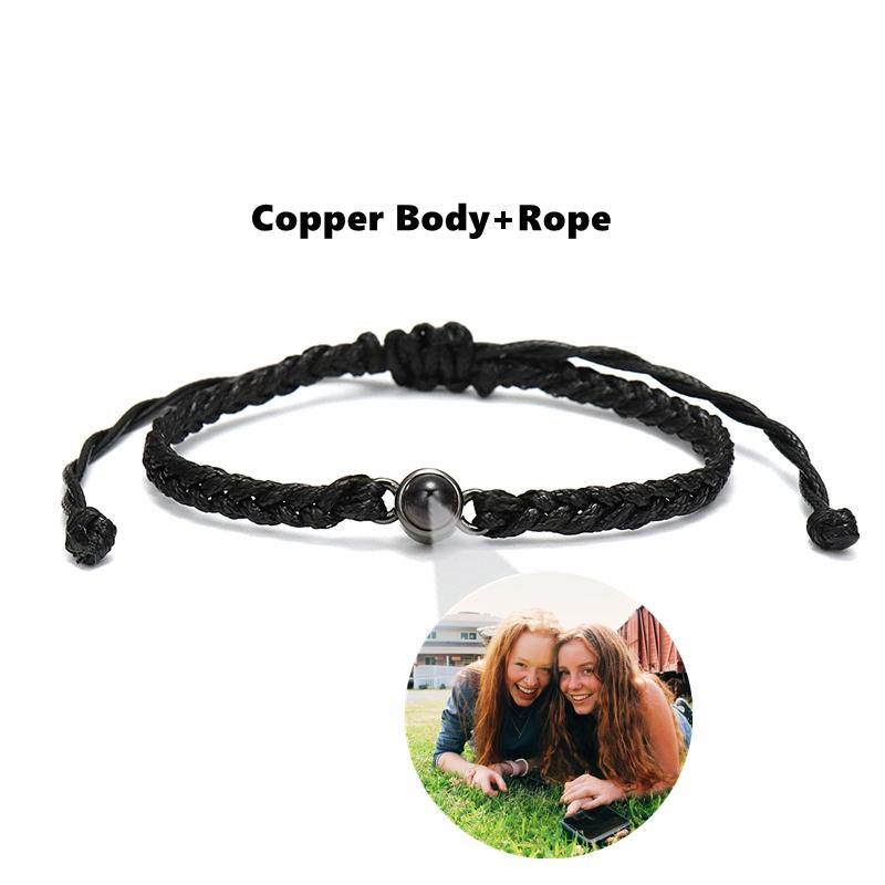 

EthShine Персоналізований фотобраслет зі срібного кола 925 проекції Браслети з фотографіями на замовлення Меморіальний подарунок для пари жінкам Copper Black