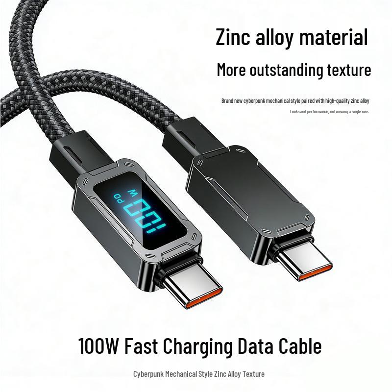 100W Digital Display Charging Cable for Apple, Huawei Mate80, Laptop, Real-time 5A Power