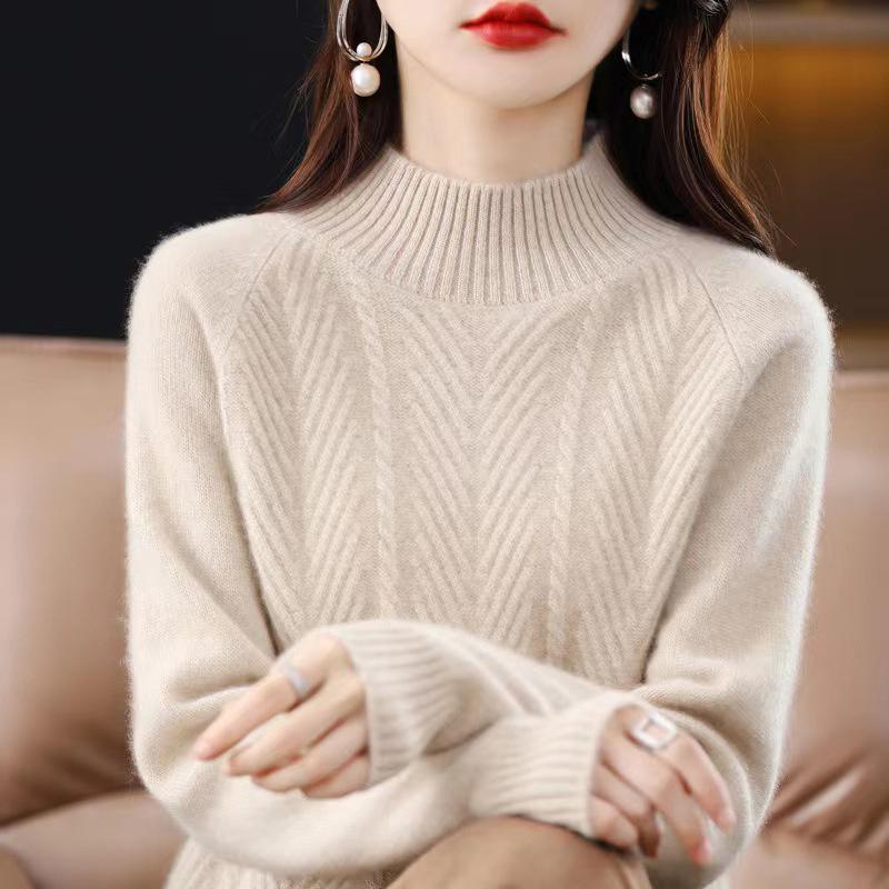 

Женский свитер на осень и зиму с полувысоким воротником, однотонный пуловер, вязаный свитер женский XL абрикосовый