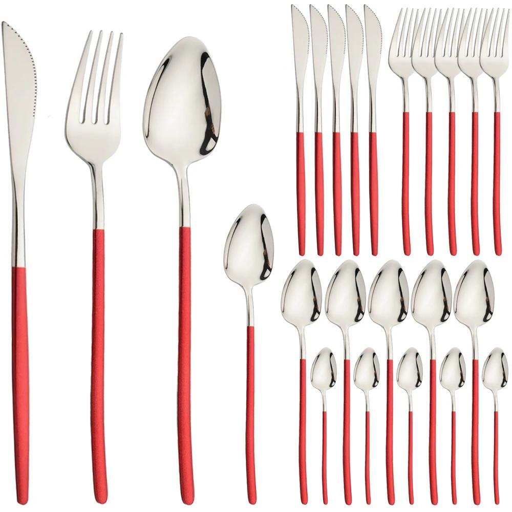 24Pcs Dinnerware Set Stainless Steel Tableware Knifves Forks Spoons Black Gold Cutlery Mirror Flatware Kitchen Dinner Silverware