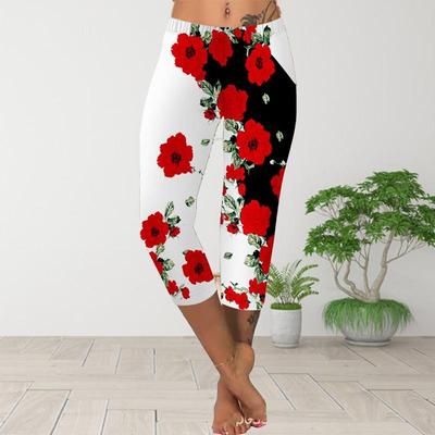 Lange Hosen, kurze Leggings für den Sommer, kurze, enge Hosen, Leggings in Übergröße, Slim Fit, lange Hose für Damen mit 3D-Aufdruck „Rote Rose“