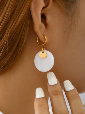Summer Beach Collection Fashion Elegant Vintage Style Stainless Steel 18K Gold Plated Round Mother Of Zircon Earrings For Women