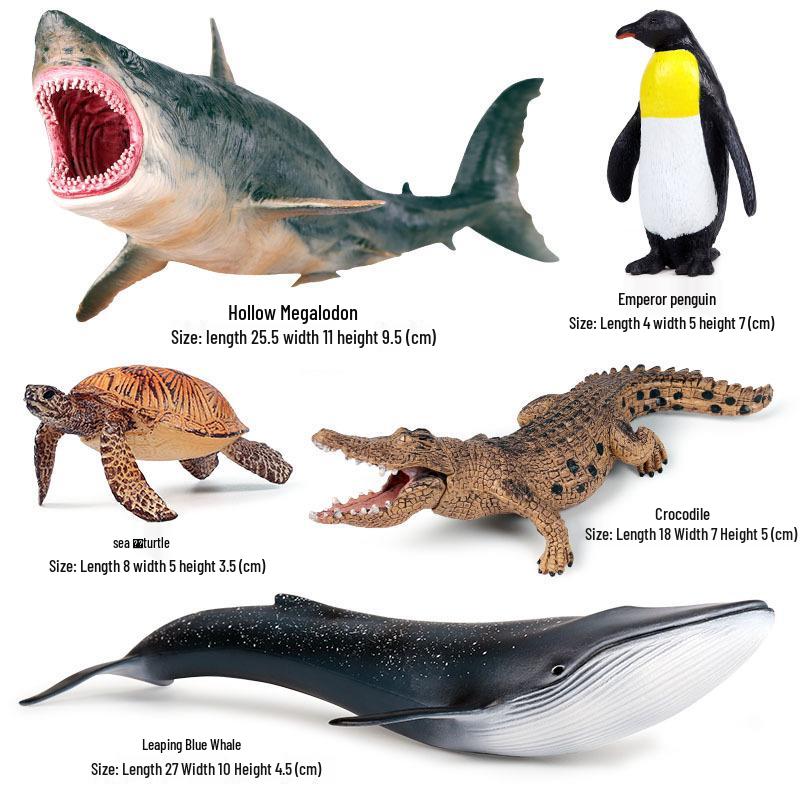 Marine Animal Simulation Model Figures: Shark, Dolphin, Hammerhead, Crab, Squid, Starfish for Kids' Education