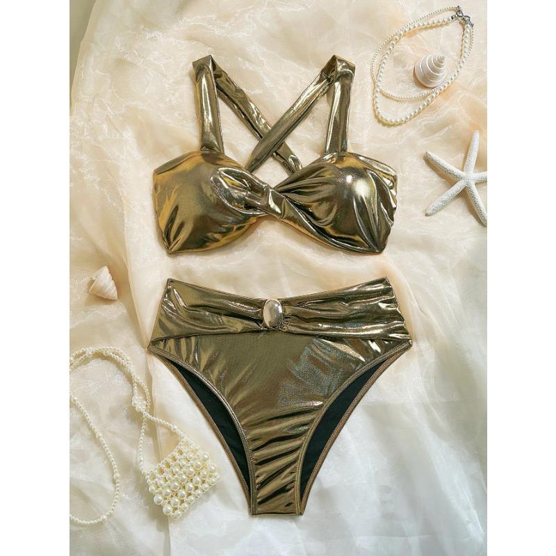 Sexy Striped Bikini Set Women Halter Pleate Push Up Swimsuit Two-pieces Brazilian Beach Bathing Suit Holiday Swimwear Women