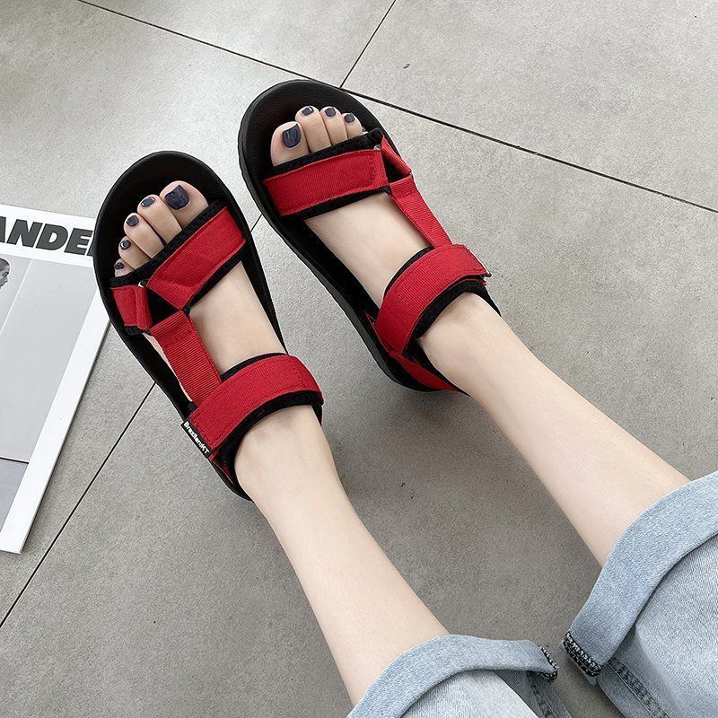 Versatile Sports Sandals Women's Outerwear 2025 Summer Casual Flat Sole Anti-slip Velcro Beach Shoes Girl