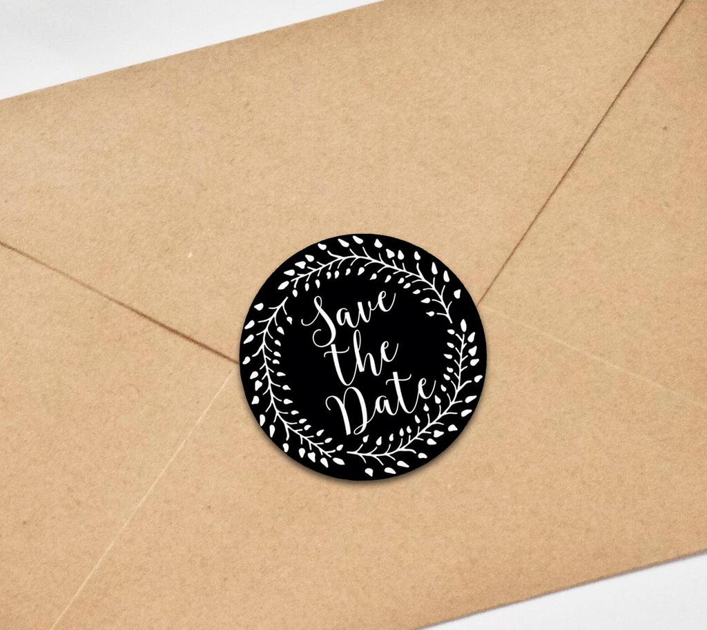 Darling Souvenir Black Round 1.6 Inches Vines Border Save The Date Stickers Non Customized Gift-45
