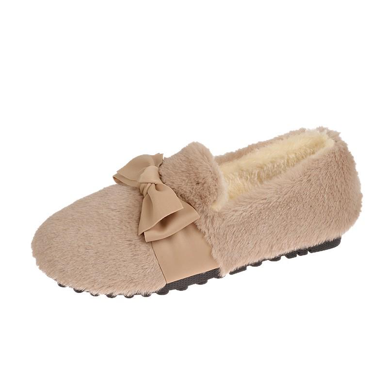 

2025 Women s Winter Bow Rabbit Fur Shoes: Velvet-Lined, Thick-Sole Cotton Bean Shoes 40