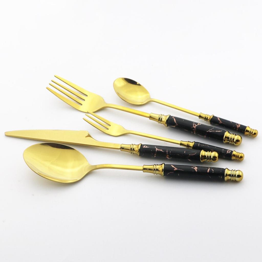 5ks sada příborů z černého zlata Vintage keramické nádobí Nerezové nádobí Nůž Dort Vidlička Čajová lžička Domácí sada příborů