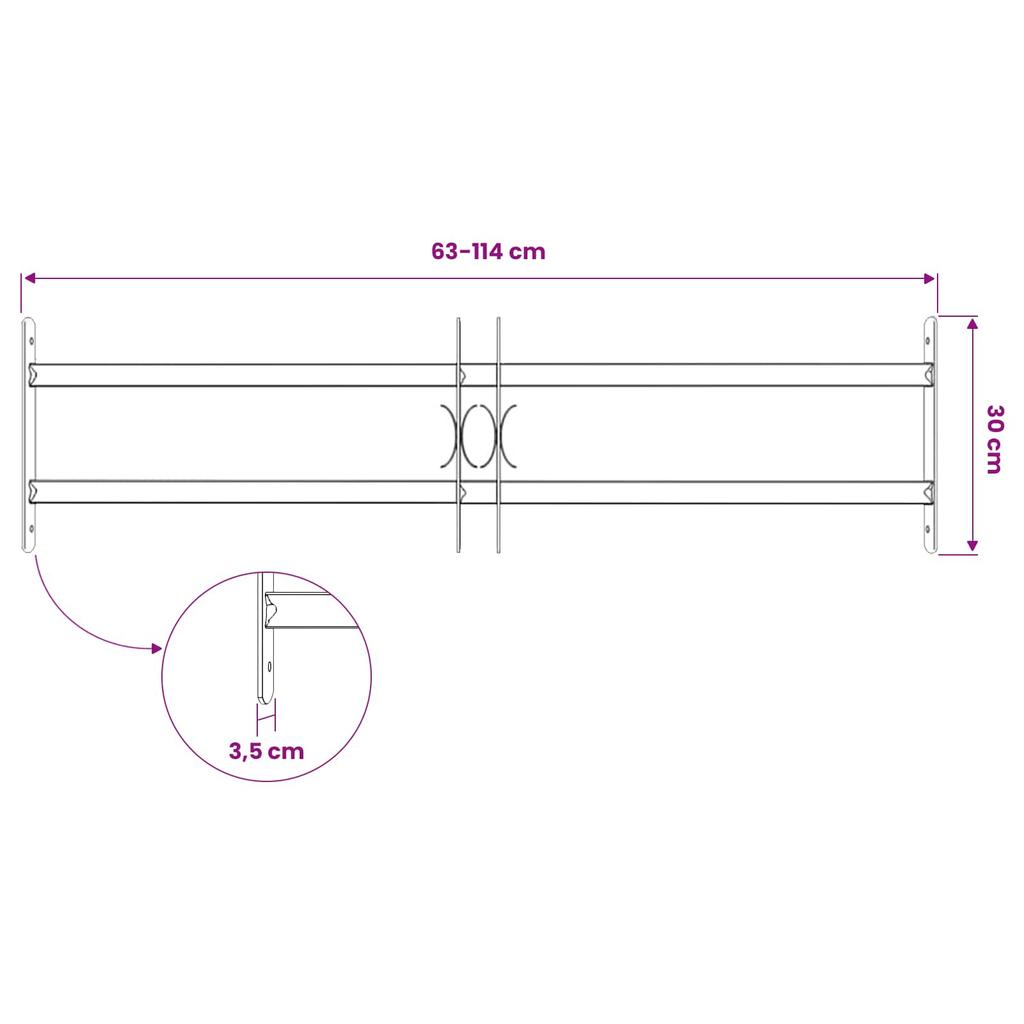 Window Security Grille with 2 Crossbars Adjustable 63 114 Cm