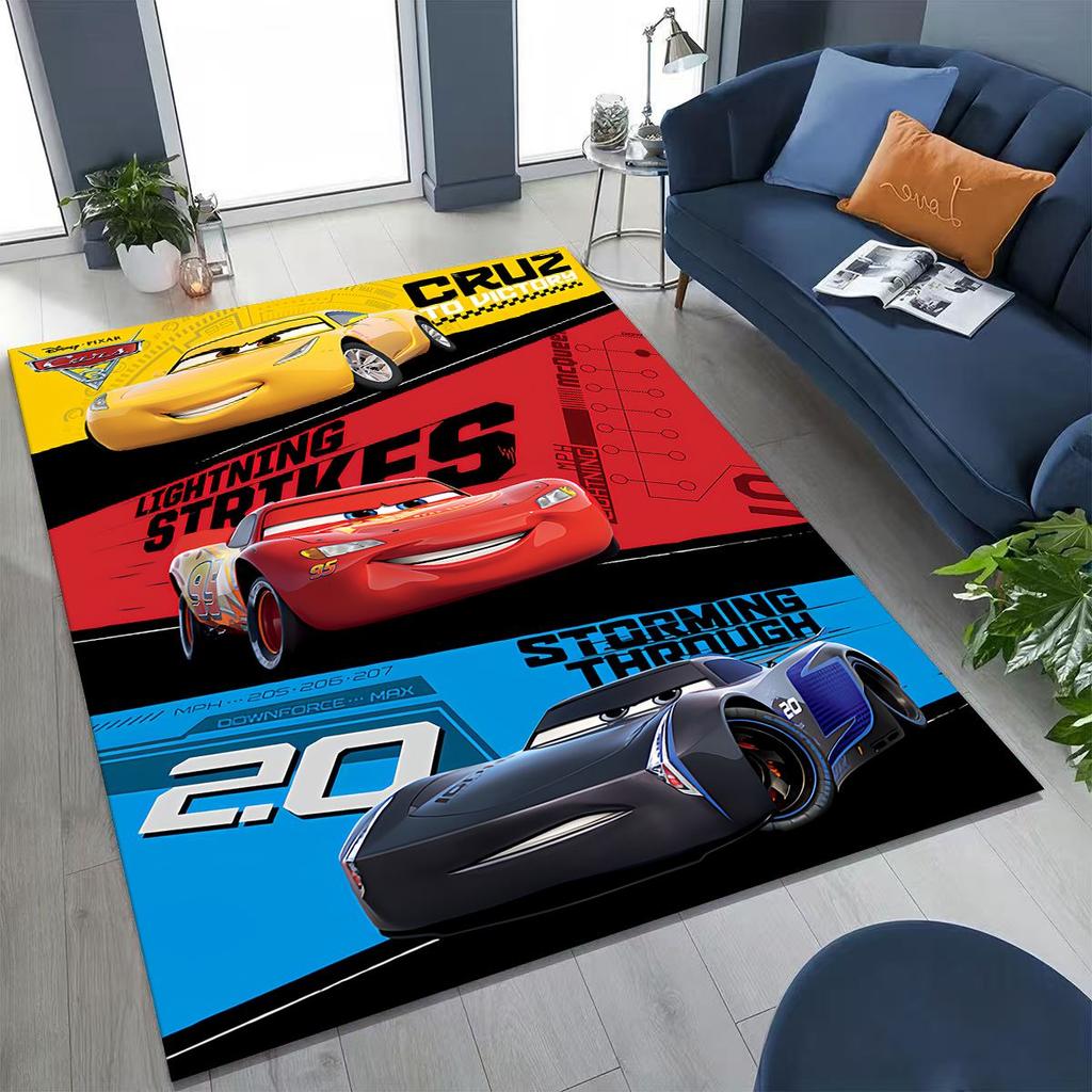 3D Lightning McQueen Cars Cartoon Rug for Bedroom Living Room Sofa Home Doormat Decor, Large Kids Play Non-slip Floor Mat Gift
