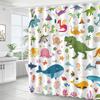 Kids Bathroom Ocean Shower Curtain, Funny Cartoon Dinosaur and Undersea Whale Shower Curtain Set with 12 Hooks, Home Decor