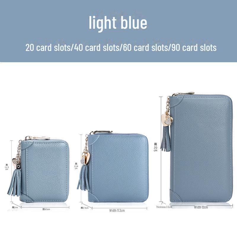 

Женская визитница из натуральной кожи: Защита от кражи, защита от размагничивания с застежкой-молнией, множество слотов и большая вместимость. 40 Slots светло-синий