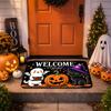 1pc Halloween Welcome Doormat with Black Cat,, and Pumpkin Print, Flannel Material, Plush Pile - Sponge Thickness 1.02 Cm, Multiple Sizes Available, M