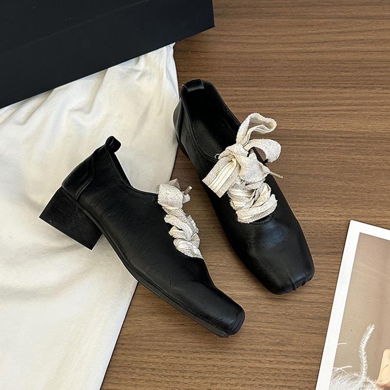 Fashion Autumn Vintage Lace Up Women Mary Jane Shoes Elegant Square Toe Party Dress Ladies Design Leather Pumps