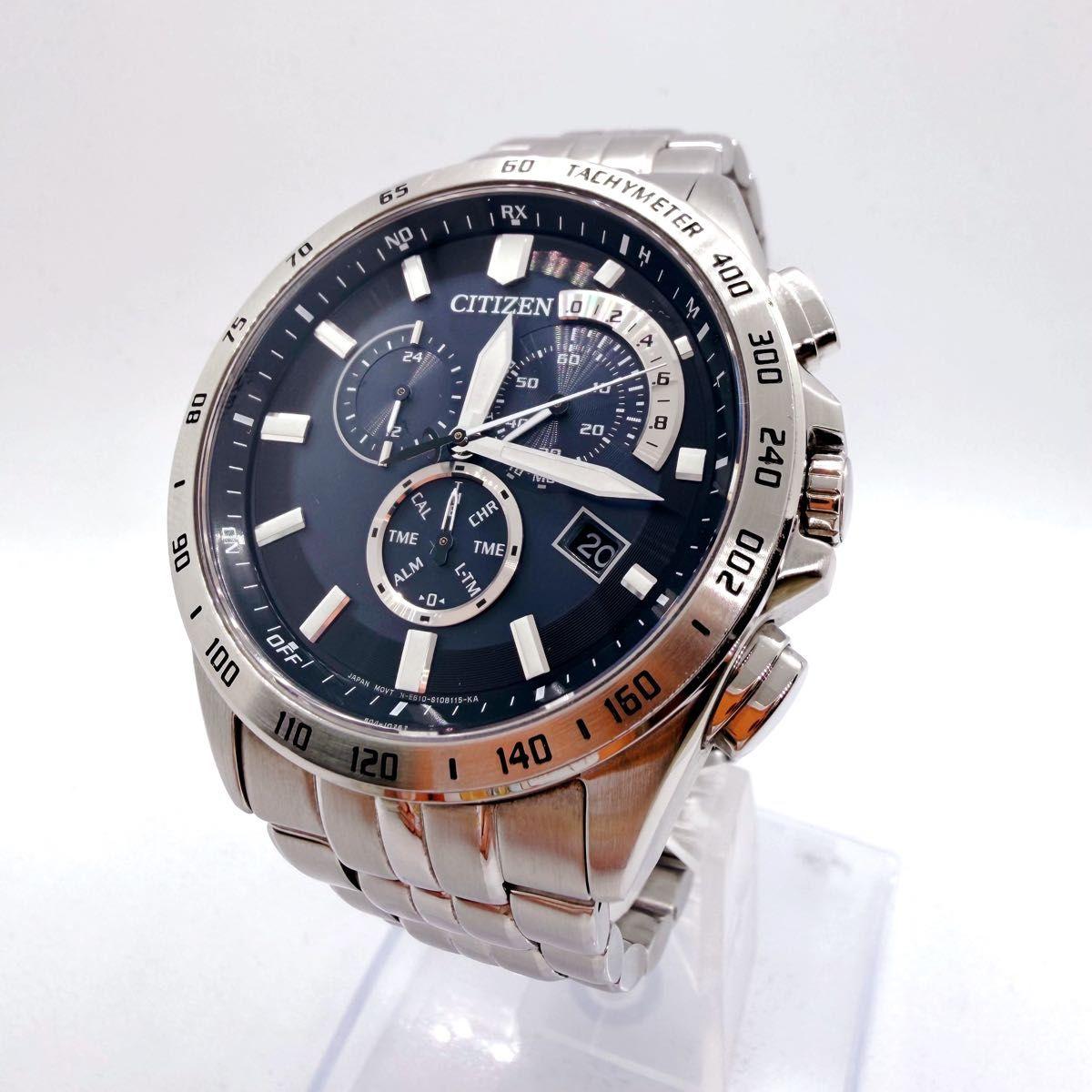 Good Condition Working CITIZEN Citizen Eco Drive Radio Solar Chronograph Wristwatch E610 With Extra Frames Box Included