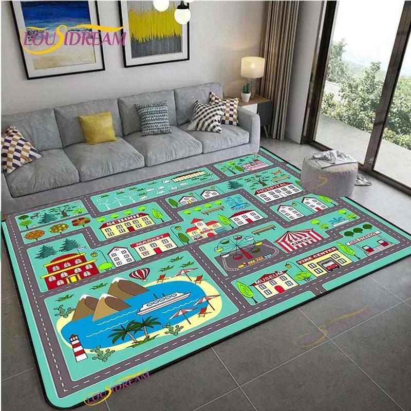 Alfombra Road Traffic Rout Map Carpet Living Room Sofa Coffee Table Bedroom Rugs Kitchen Kid Play Anti-slip Floor Mat Home Decor