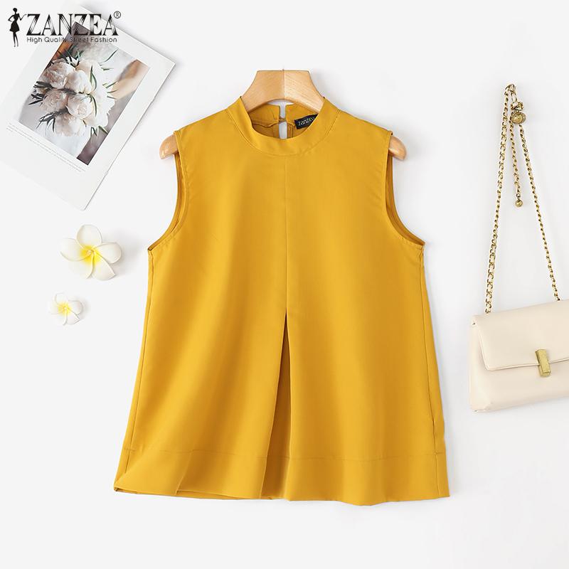 ZANZEA Womens Summer Round Neck Loose Sleeveless Tank Tops