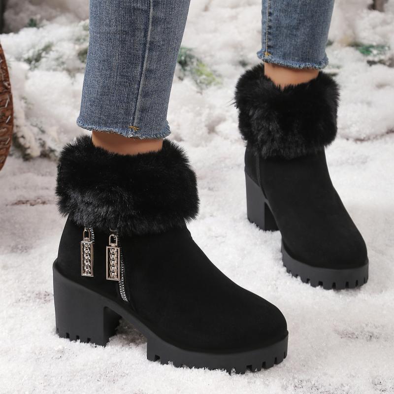 Fashion Fluffy Fur High Heel Ankle Boots with Platform Women 2025 Winter Thick Bottom Furry Snow Boots Warm Short Plush Woman's Shoes