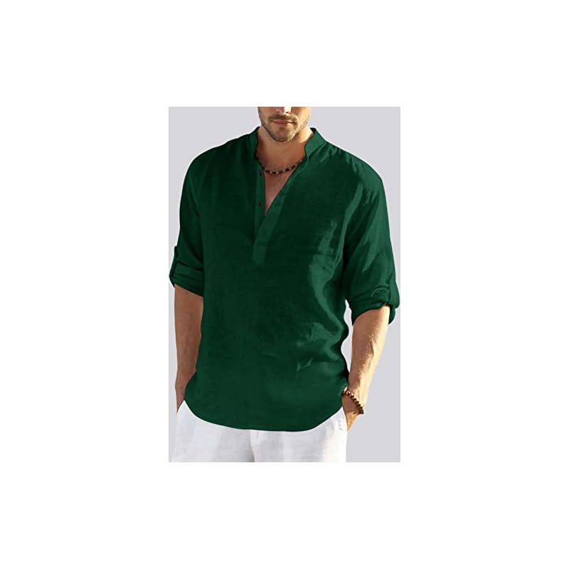 Hemrin Men' Cotton Blend Full Sleeve Short Kurta Shirt With Mandarin Collar