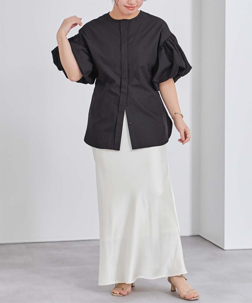 Yours Belted Collarless Balloon Sleeve Blouse BFXU1802 Small Black Women's