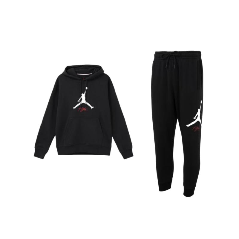 

Jordan Logo Printed Hoodie And Drawstring Knit Pants Casual Sports Set Men Sets Black FD7346-010+FD7546-010 M