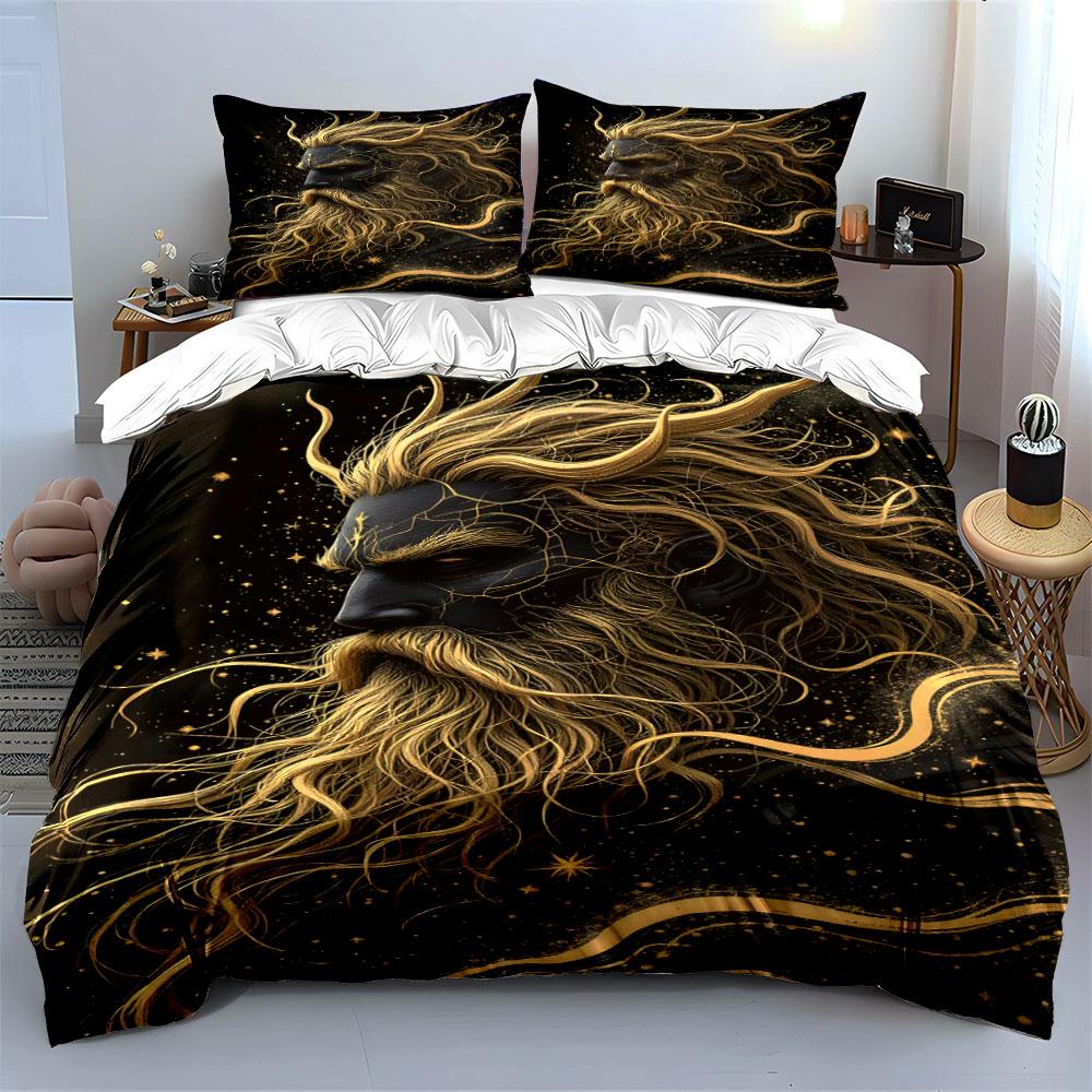 Golden celestial bearded face. Bedding sets Duvet cover sets Duvet covers Pillowcases(1 * Duvet Cover 2 * Pillowcases without duvet insert)