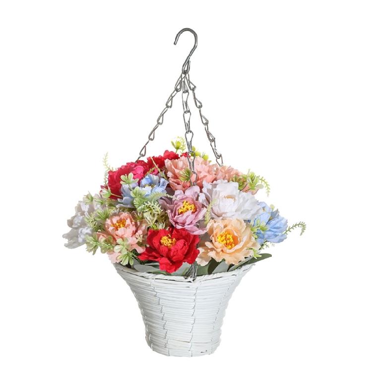 Fake Hanging Plant in Plastic Basket for Outdoor Indoor Patios Courtyards Garden