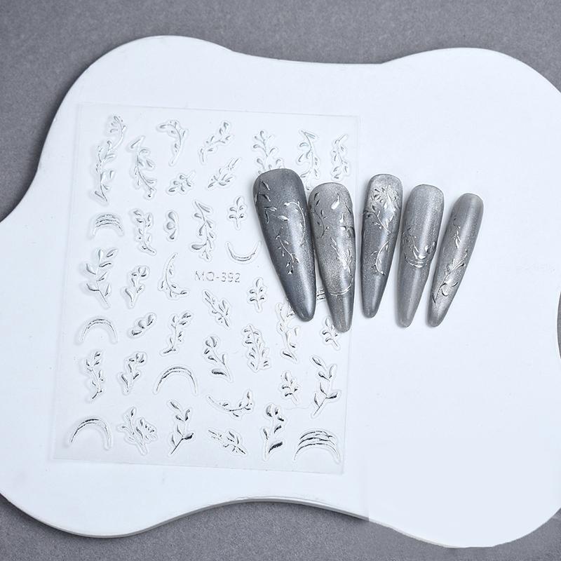 3D Back Glue Nail Stickers Gilded Leaf Transfer Slider Nail Art Decoration Beauty Nail Decals