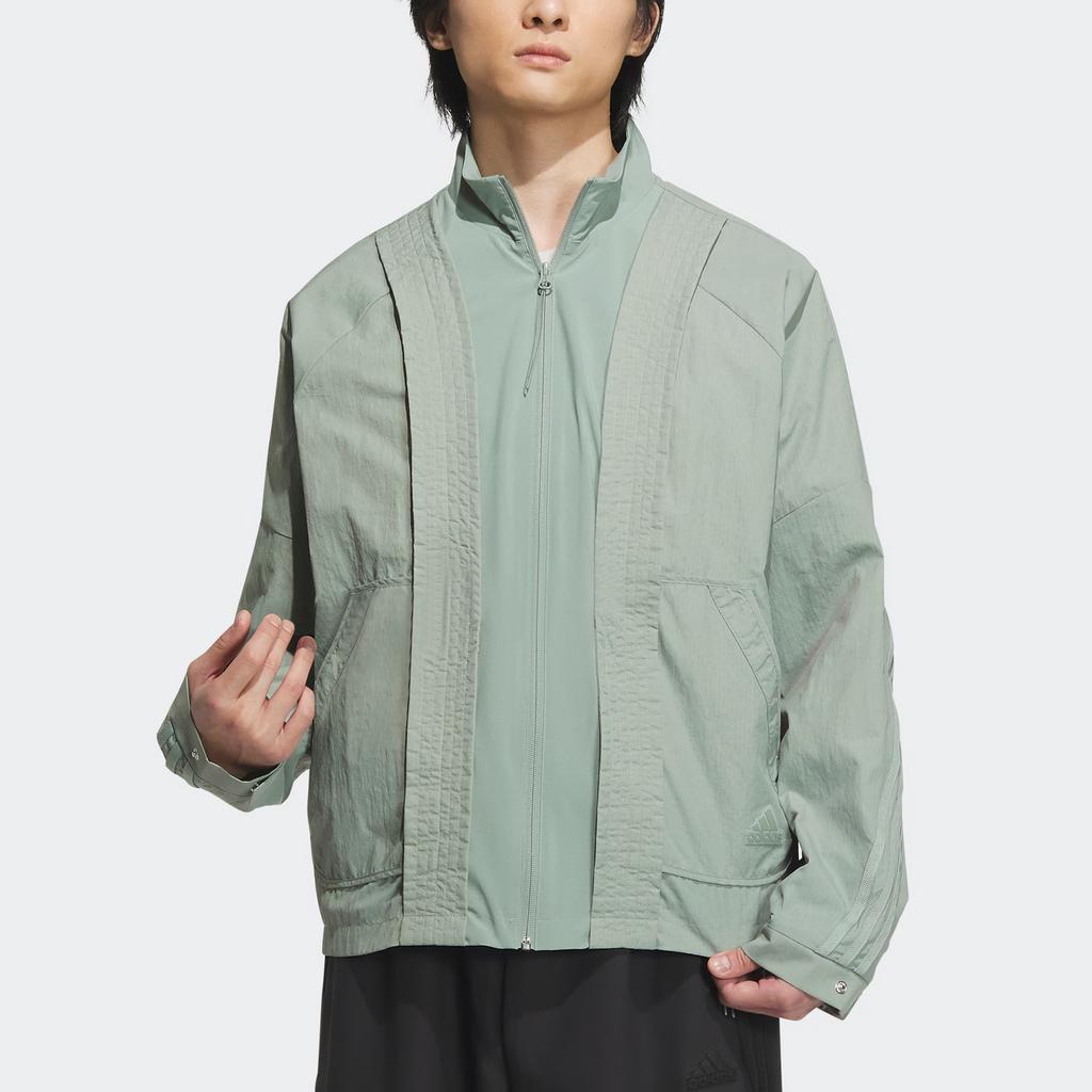 Adidas Solid Color Stand Collar Zipper Long Sleeve Jacket Men Jacket Silver Gray Green IZ3178