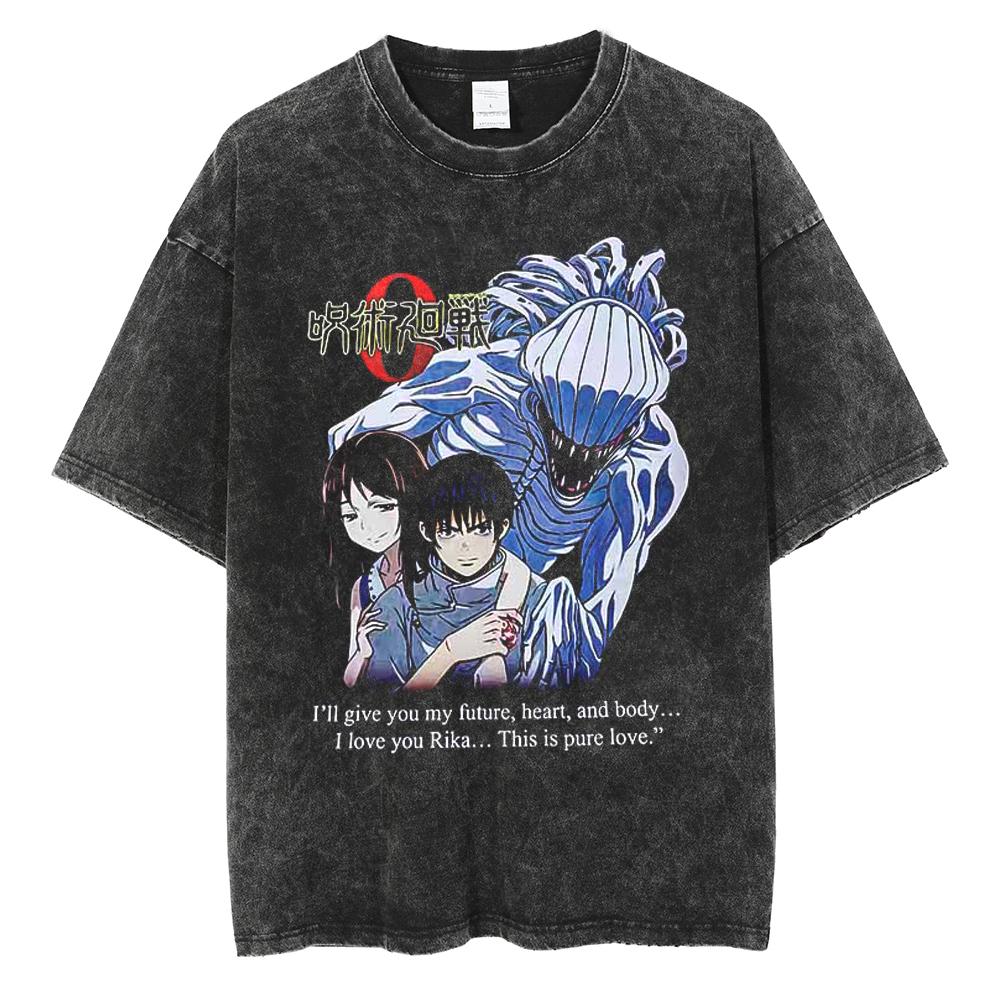 Anime Jujutsu Kaisen Itadori Yuji Ryomen Sukuna Graphic Washed T Shirt Men Vintage Cotton T-shirts Harajuku Male Casual TShirt