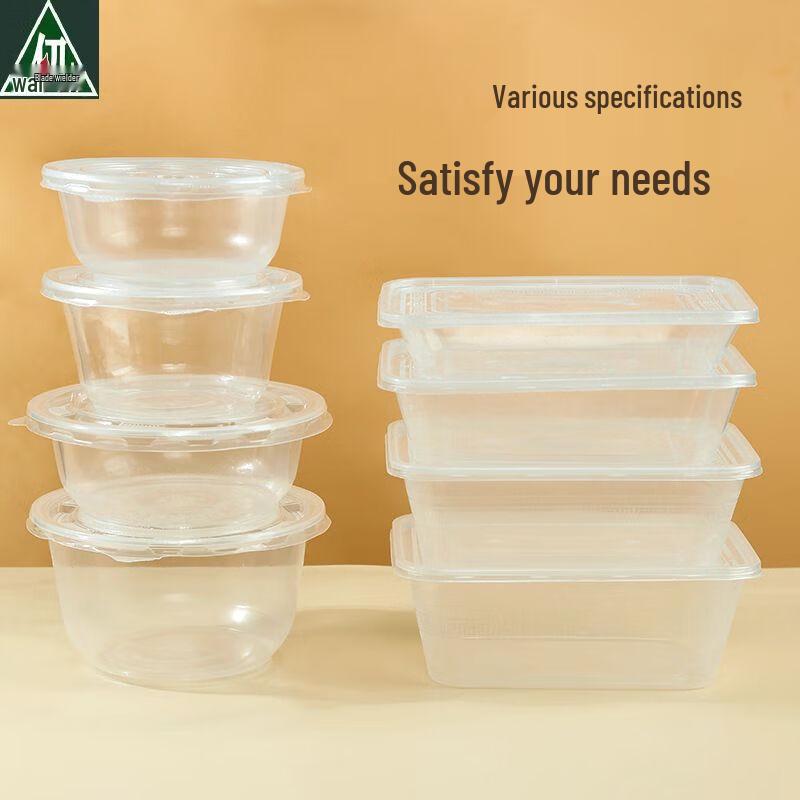 Disposable Transparent Plastic Takeaway Containers (50-Pack) with Lids