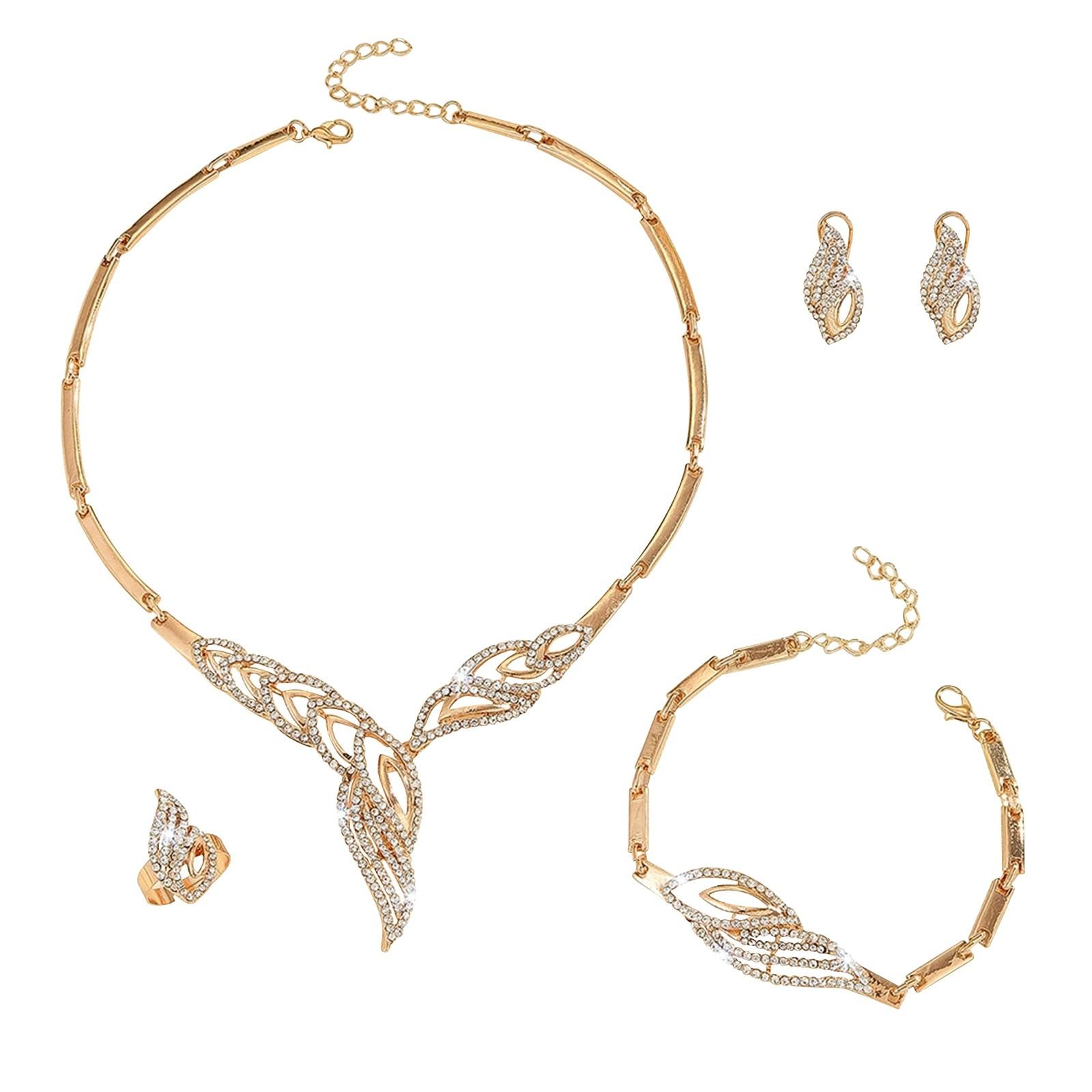 

Модные бриллиантовые гвоздики из листового золота, ожерелье, серьги, кольца, браслеты, набор из четырех аксессуаров