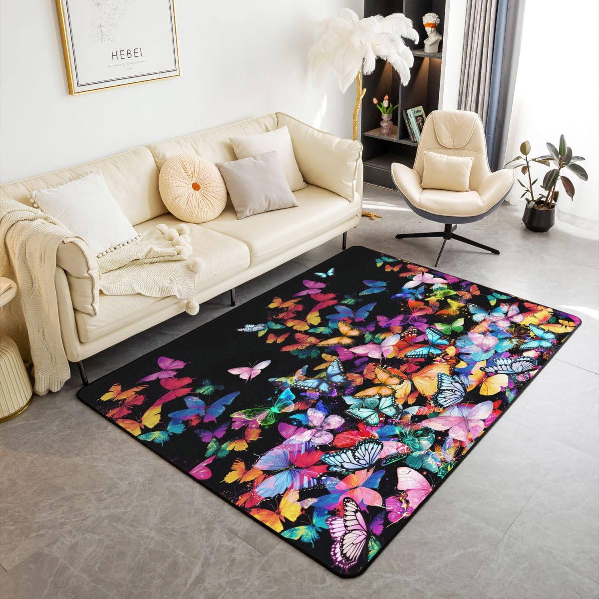 

Cute Black Bat Large Area Rug 5x7, Floral Plant Leaves Living Room Rug, Starry Sky Moon Galaxy Rugs for Bedroom Boho Exotic European Style C 160cm x 200cm