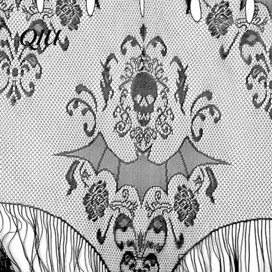 Fledermaus-Design Fensterdekoration Halloween Gruselige Gardine, Schädel und Muster Zarter Spitzenvorhang, Gardine Lichtdurchlässig Gotischer Vorhang für Wohnzimmer