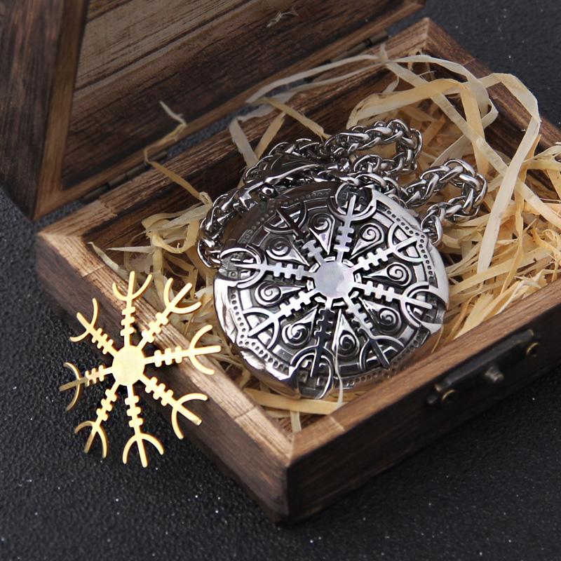 Stainless Steel Vegvisir Viking Mix Gold Color Rune Necklace Viking Scandinavian Norse Viking Necklace Men Christmas Gift 70cm