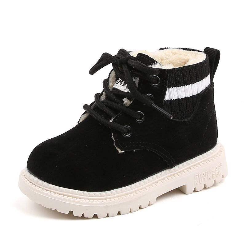 Kids' Winter Cotton Warm Martin Boots, Windproof Retro Ankle Snow Boots for Boys and Girls with Side Zipper.