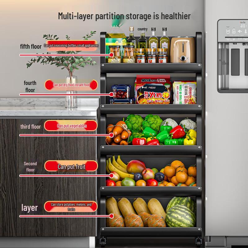 Oversized 3-Tier Movable Kitchen Storage Cart with Top