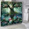 Enchanted Forest Tree & Lotus Print Waterproof Shower Curtain, Mystical Nature Design High-End Toilet Partition Curtain