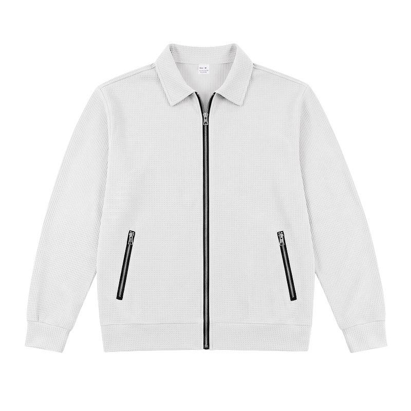Men S Casual Waffle Knit Zip Pocket Lapel Jacket