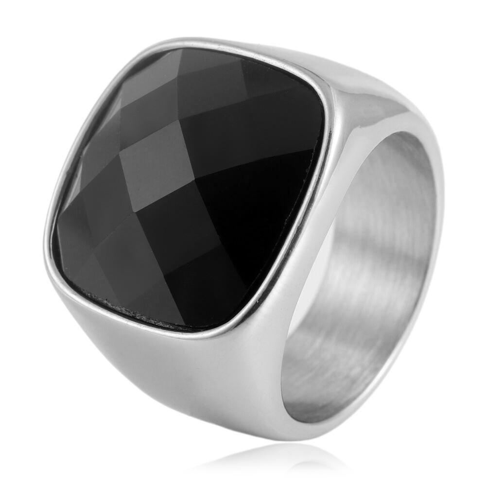 European And American Jewelry Titanium Steel Square Black Stone Ring Retro Trendy Girl Stainless Steel Personalized Punk Glossy Ring 2701