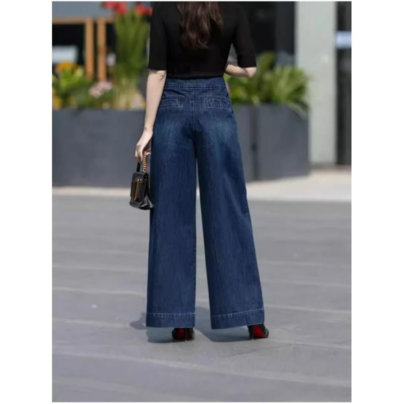 Women's Spring High Waist Casual Wide Leg Pants Loose Temperament Straight Jeans