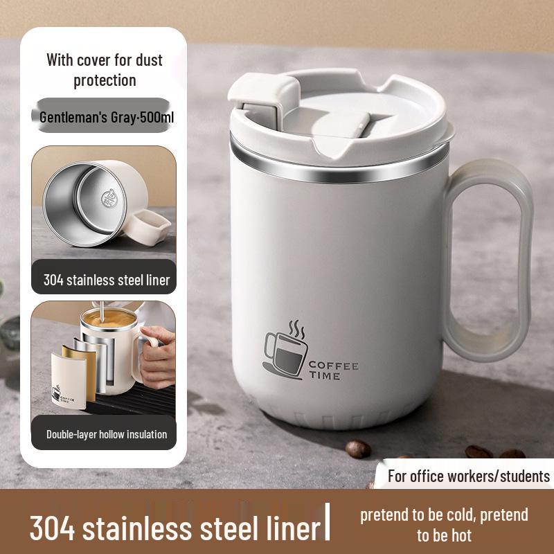 304 Stainless Steel Double-Walled Anti-Scald Mug with Lid and Drinking Spout