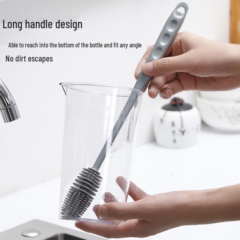 Extra Long Handle 360° Rotating Silicone Brush for Bottles and Cups