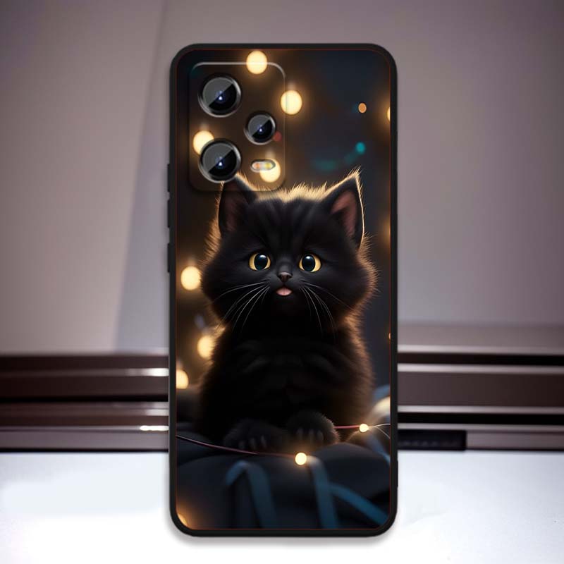Anime cartoon cat illustration For Xiaomi Redmi Note 15 14 13 12 12S 11E 11 11S Pro Plus 4G 5G Black Soft TPU Phone Case