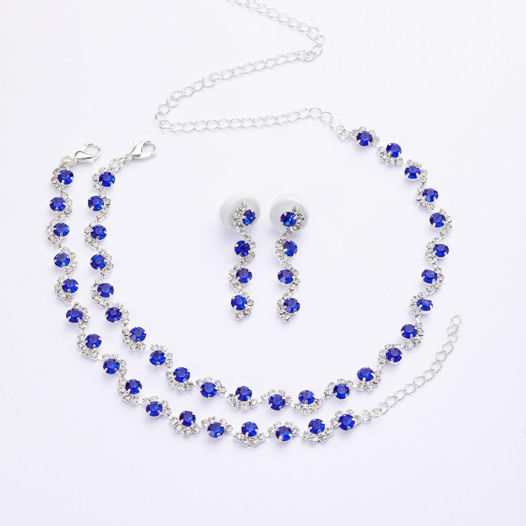 Silver Plated Rhinestone Bridal Necklace & Earrings Set