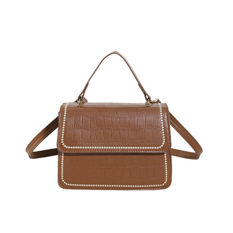 Fashionable Pu Leather Single Shoulder Crossbody Bag For Women Trendy Stone Pattern Handbag With Magnetic Closure Brown