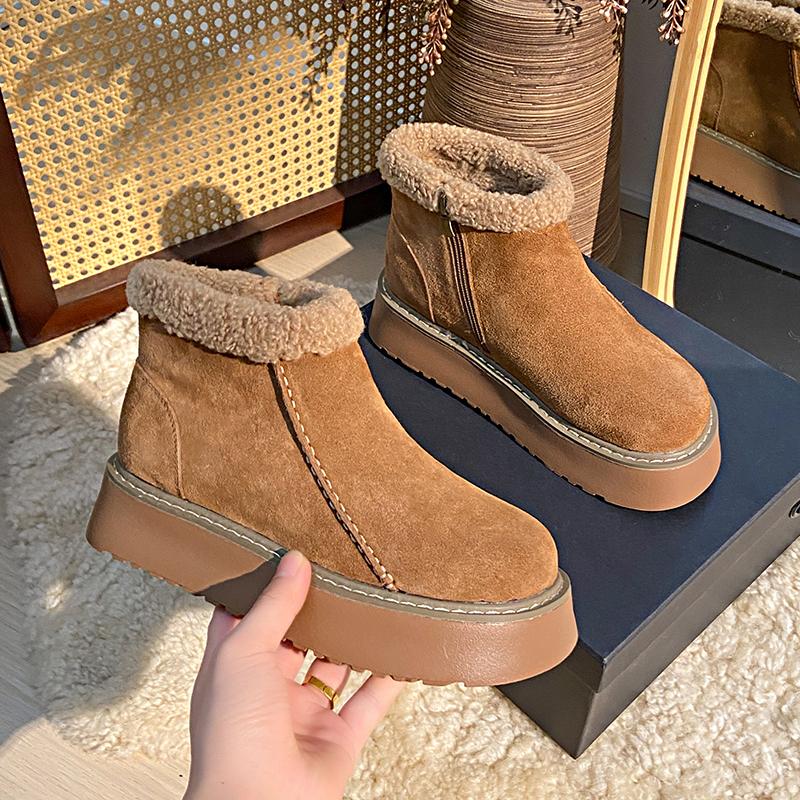 

Ботильоны из замши на плоской подошве, женские, на платформе, плюшевые, теплые, хлопковые, тренд 2024 года, повседневные, дизайнерские, нескользящие, челси, модные, Botas Mujer 35
