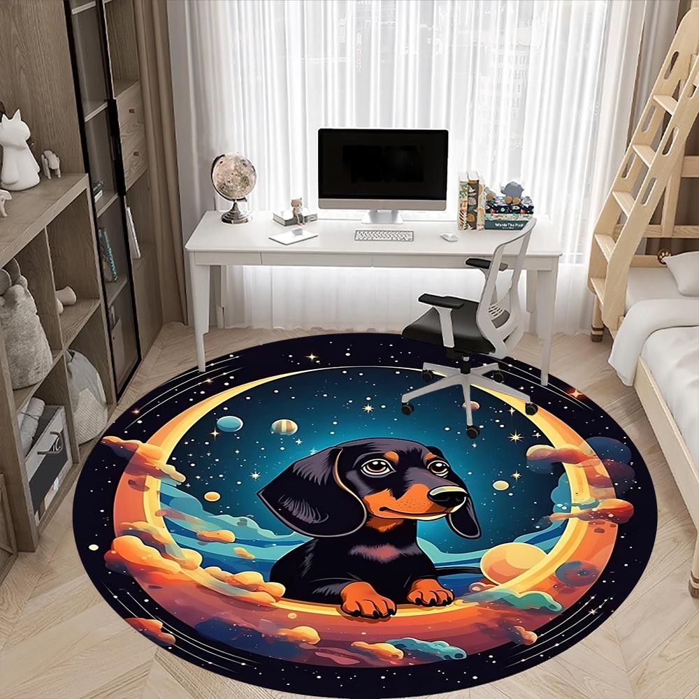 1PC Space Pup Office Round Area Rug, Mat Suitable For Office, Under Office Chairs Bedroom Living Room Home Decor, Room Deco